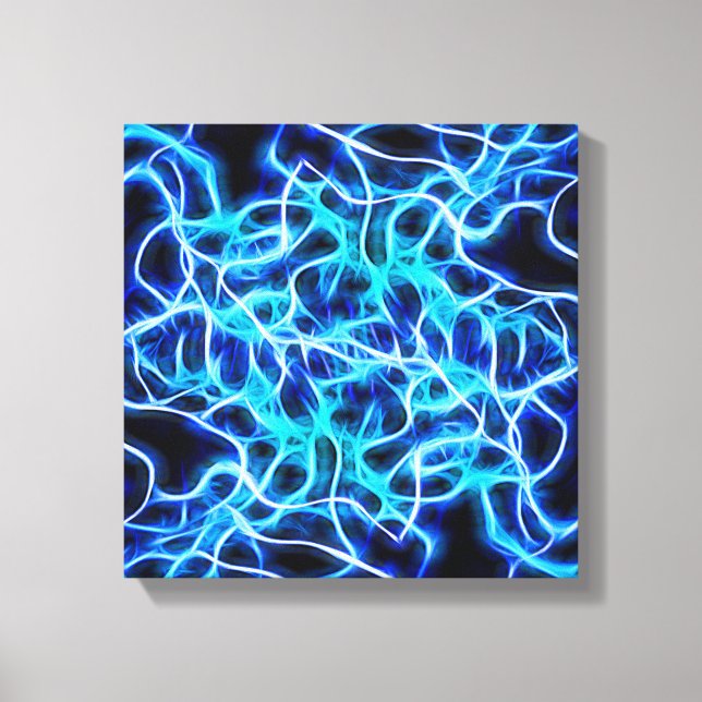 Electric Neon Blue Tesla Coil Lightning Canvas Print (Front)