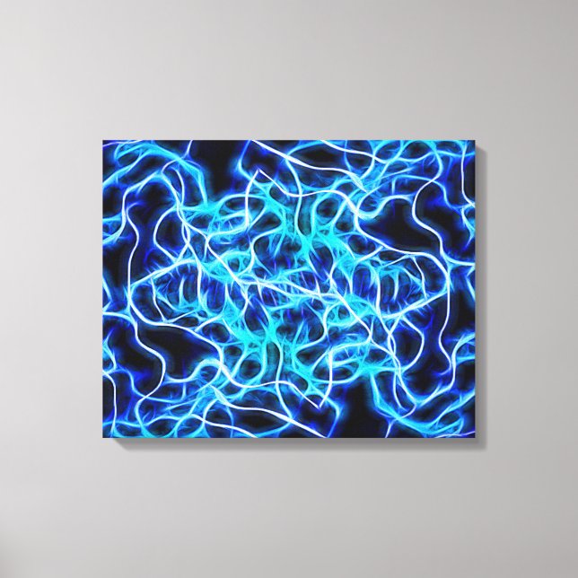 Electric Neon Blue Tesla Coil Lightning Canvas Print (Front)