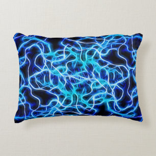 Electric Neon Blue Tesla Coil Lightning Decorative Pillow