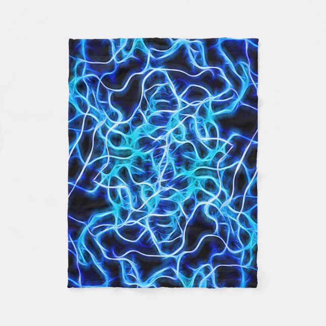 Electric Neon Blue Tesla Coil Lightning Fleece Blanket (Front)
