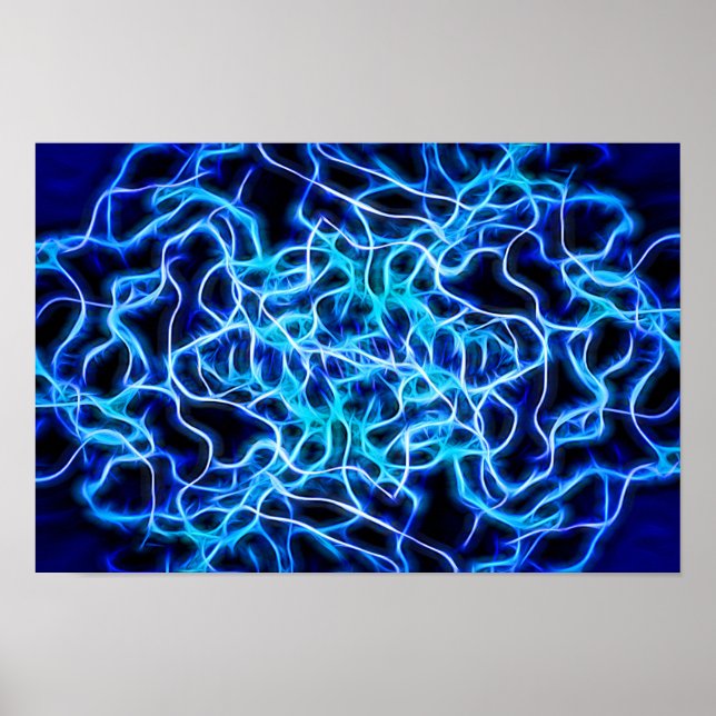 Electric Neon Blue Tesla Coil Lightning Poster (Front)