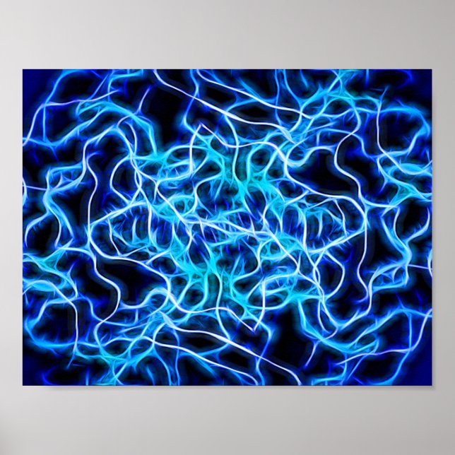 Electric Neon Blue Tesla Coil Lightning Poster (Front)