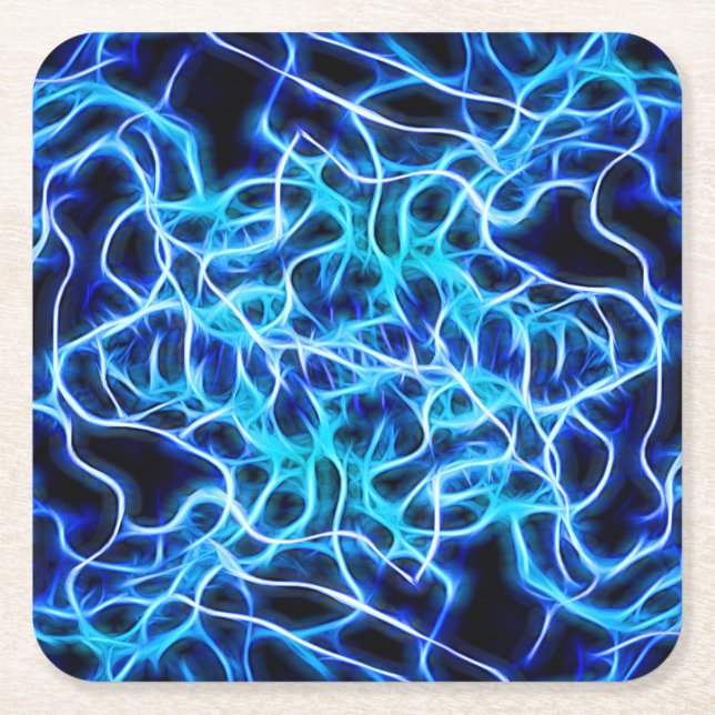 Electric Neon Blue Tesla Coil Lightning Square Paper Coaster (Front)