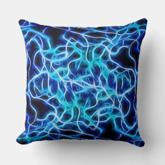 Electric Neon Blue Tesla Coil Lightning Throw Pillow