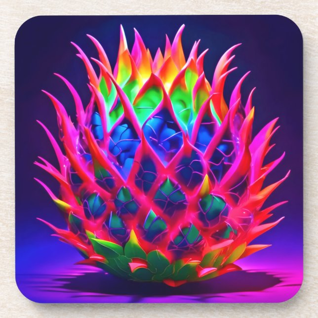 Electric Neon Dragon Fruit Coaster (Front)