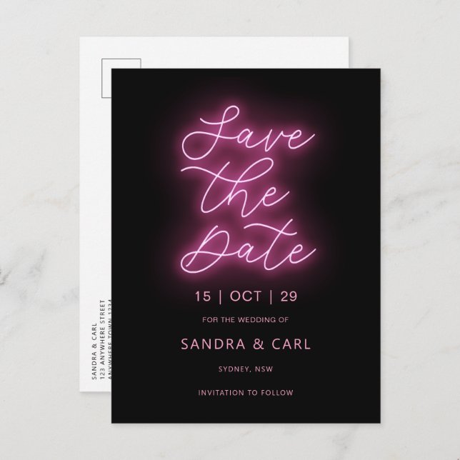 Electric Neon Glow Light Save the Date Invitation Postcard (Front/Back)