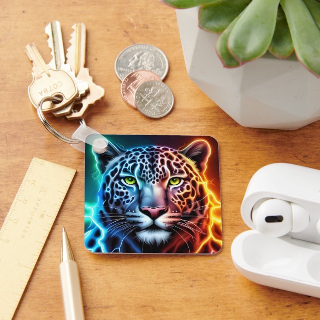 Electric Neon Leopard - Glowing Animal Design  Keychain (Desk)