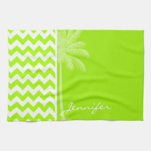Electric Neon Lime Green Chevron; Tropical Palm Kitchen Towel