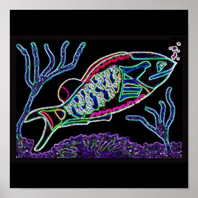 Electric Neon Parrotfish Poster (Front)