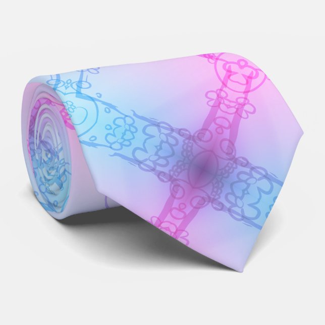 Electric Neon Pink Blue Pastel Trans Pride Plaid Tie (Rolled)