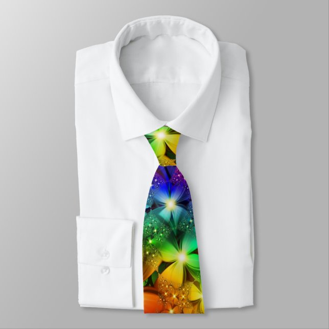 Electric Neon Psychedelic Colourful Fractal Tie (Tied)