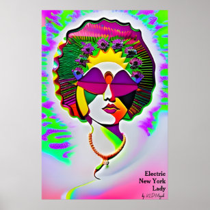 Electric New York Lady - AI Fantasy Pop Art Print 