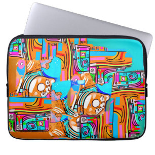 Electric Orange & Cyan Dreams — Abstract Pop Desig Laptop Sleeve