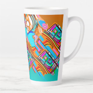 Electric Orange & Cyan Dreams — Abstract Pop Desig Latte Mug
