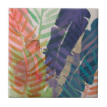 Electric Palms Tile<br><div class="desc">Electric Palms I by Jennifer Paxton Parker. Palm leaves in a variety of colours and styles are done painted in a watercolor-like style. | 133070GG</div>
