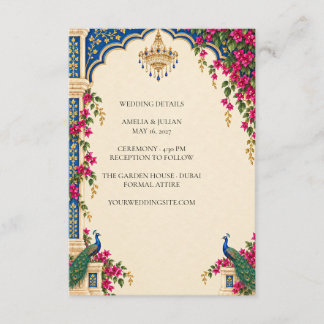 Electric Peacock Palace Garden Wedding Details Enclosure Card