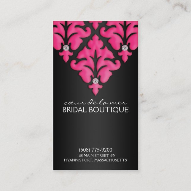 Electric Pink Diamond Damask Appointment Cards (Front)