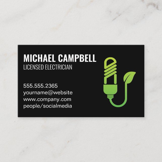 Electric Plug Eco Friendly Icon Business Card (Front)