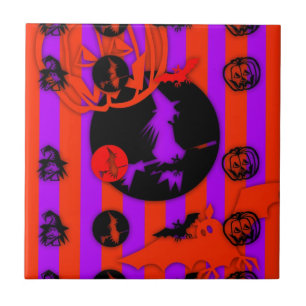Electric Pop Colours Halloween purple Witch Tile