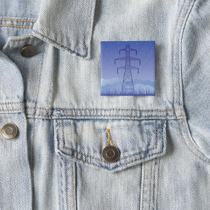 Electric Power Transmission Tower at Night Sky 2 Inch Square Button