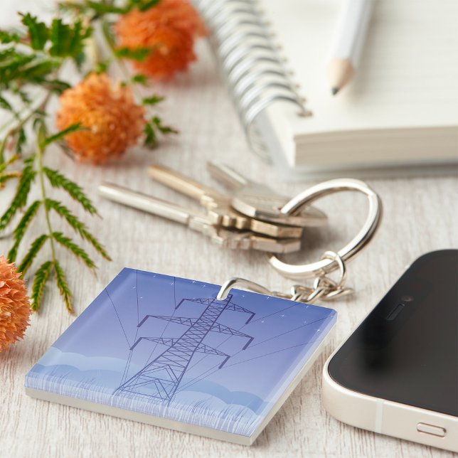 Electric Power Transmission Tower at Night Sky Keychain (Creator Uploaded)