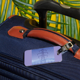 Electric Power Transmission Tower at Night Sky Luggage Tag