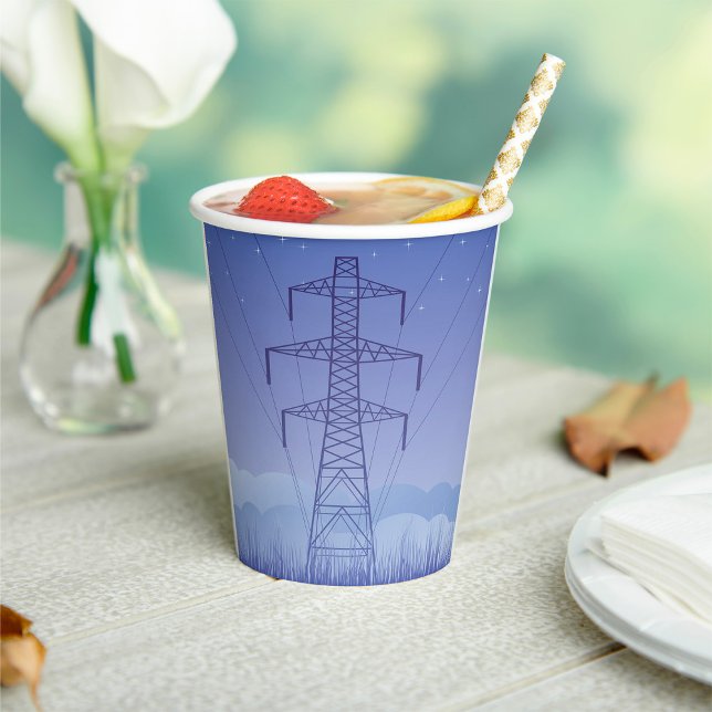 Electric Power Transmission Tower at Night Sky Paper Cups (Creator Uploaded)