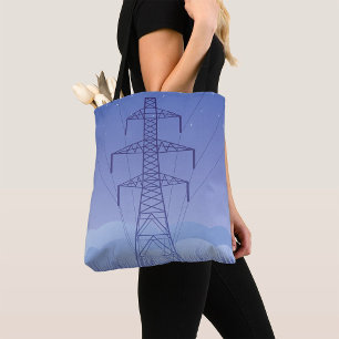 Electric Power Transmission Tower at Night Sky Tote Bag