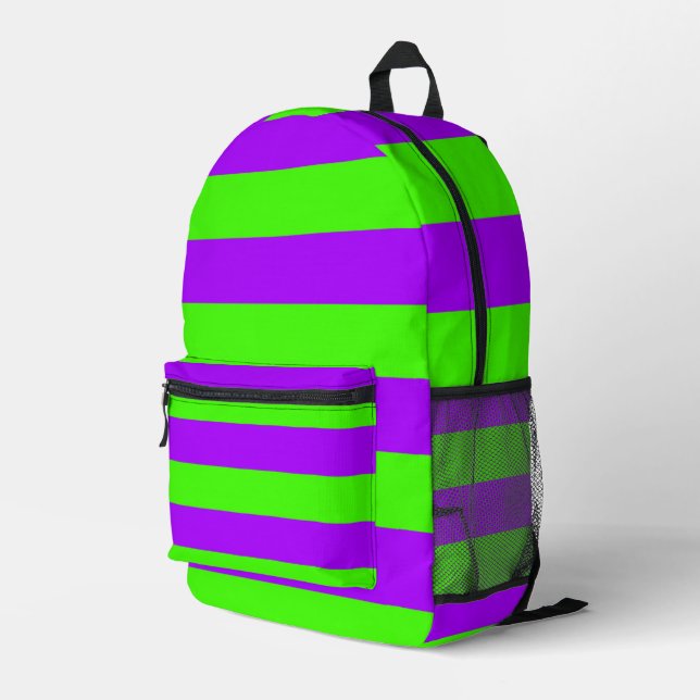 Electric Psychedelic Purple And Harlequin Green Printed Backpack (Back Corner Right)