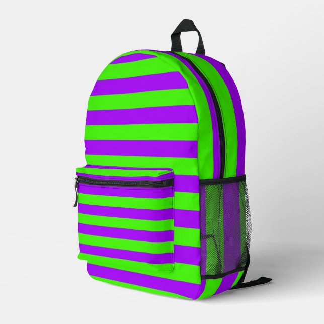 Electric Psychedelic Purple And Harlequin Green Printed Backpack (Back Corner Right)