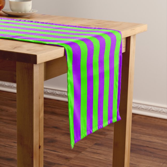 Electric Psychedelic Purple And Harlequin Green Short Table Runner (In Situ)