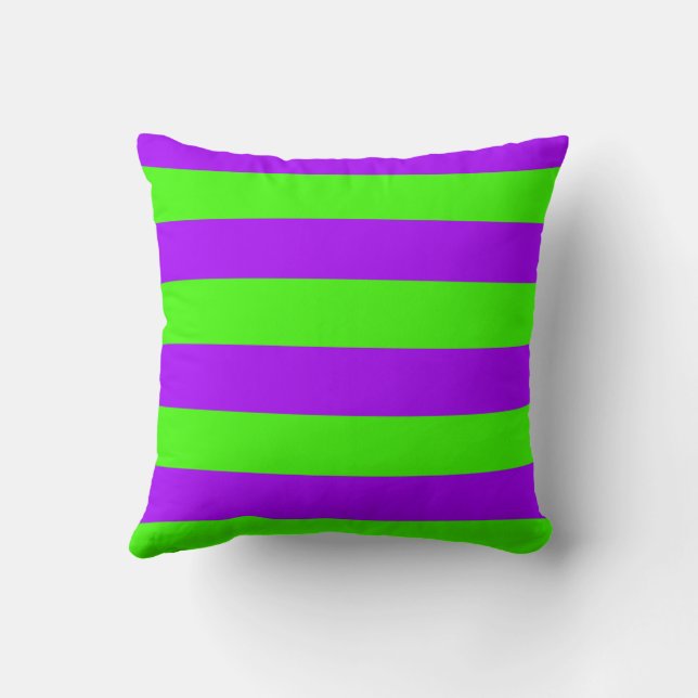 Electric Psychedelic Purple And Harlequin Green Throw Pillow (Back)