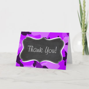 Electric Purple Camo; Vintage Chalkboard look Thank You Card
