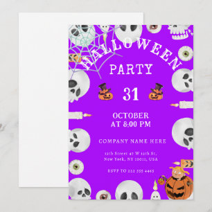 Electric Purple Classic Halloween Office Party Invitation