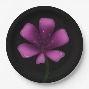 Electric Purple Glossy Bloom Moody Dark Botanical  Paper Plate