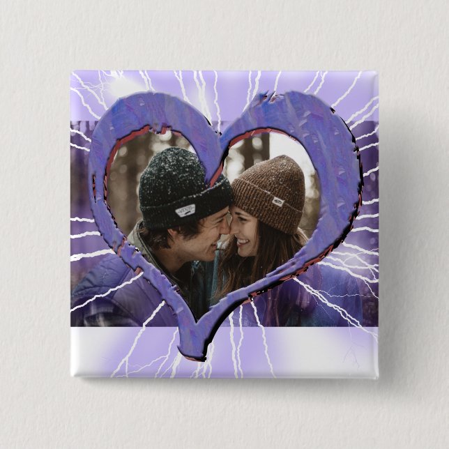 Electric Purple Heart Couples Photo 2 Inch Square Button (Front)