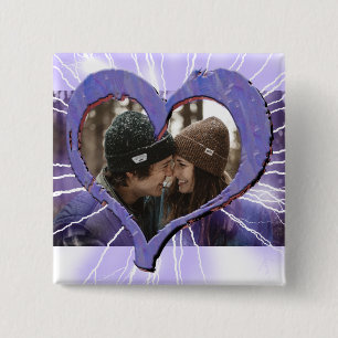 Electric Purple Heart Couples Photo 2 Inch Square Button