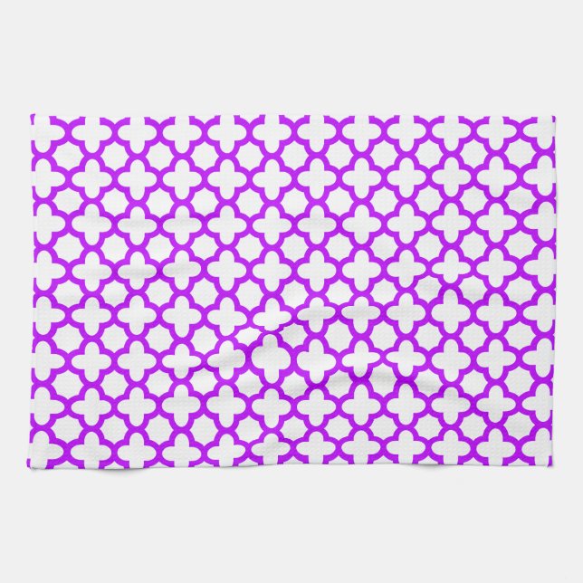 Electric Purple Quatrefoil Pattern Kitchen Towel (Horizontal)