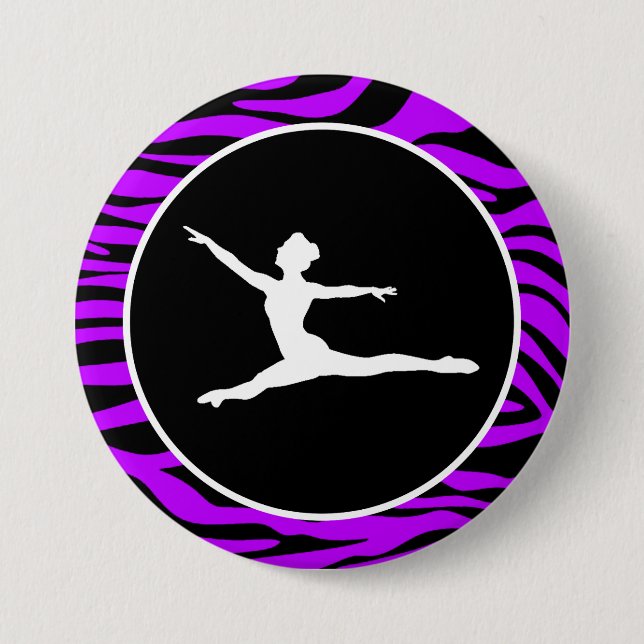 Electric Purple Zebra Stripes; Ballet 3 Inch Round Button (Front)