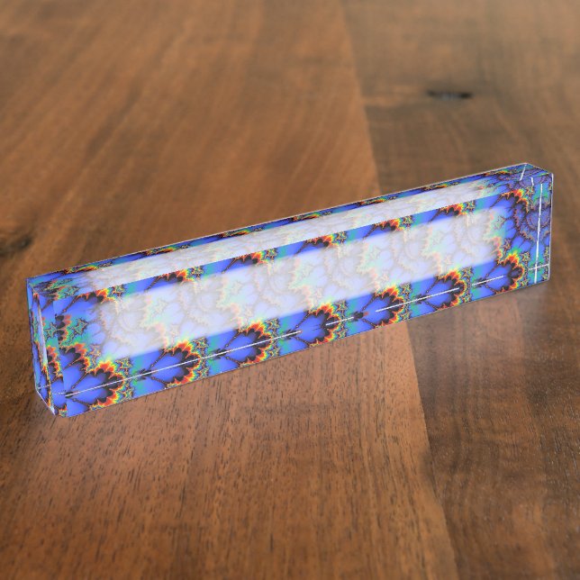 Electric Rainbow Waves Fractal Art Pattern Nameplate (Side)