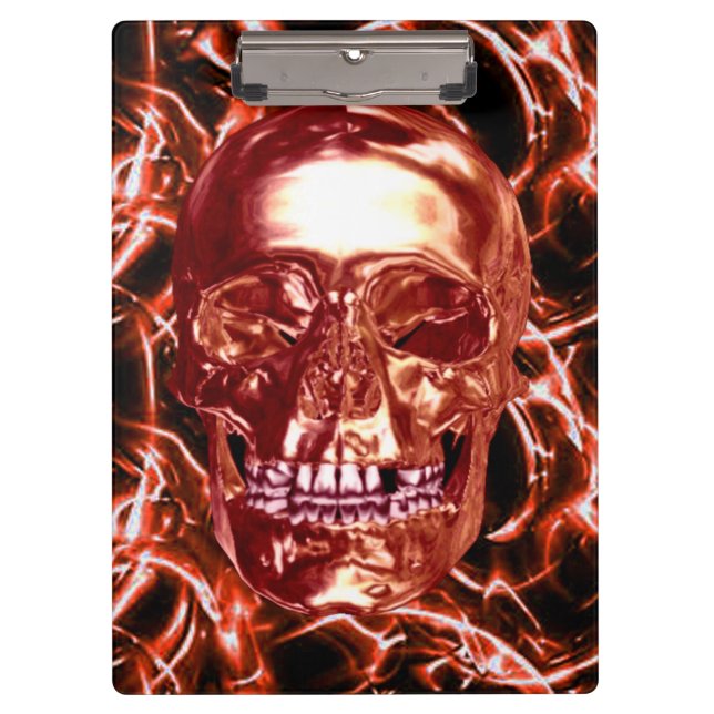 Electric Red Chrome Skull Clipboard (Front)