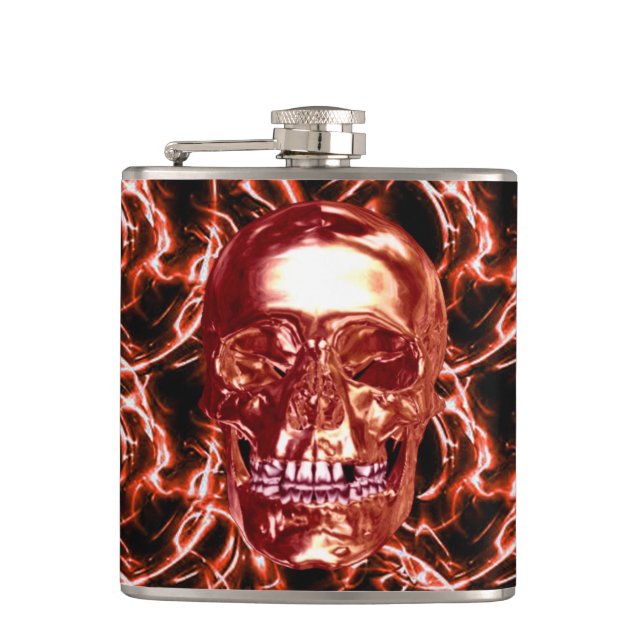 Electric Red Chrome Skull Flask (Front)