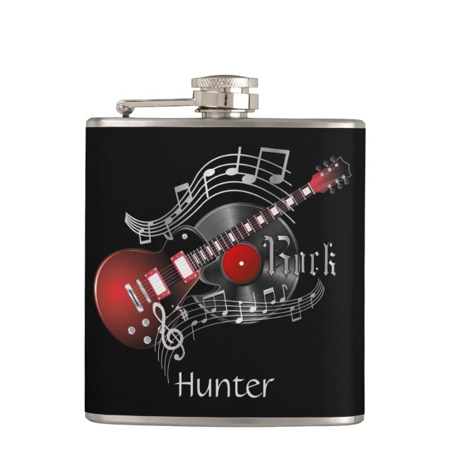 Electric Red Rock Guitar - Black Hip Flask (Front)