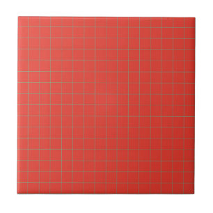 Electric Red & Teal Blue Chequered Pattern Retro Tile