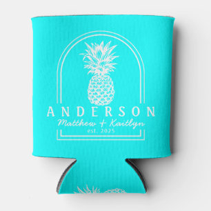 Electric Retro Cyan Pineapple Wedding Arch & Name Can Cooler