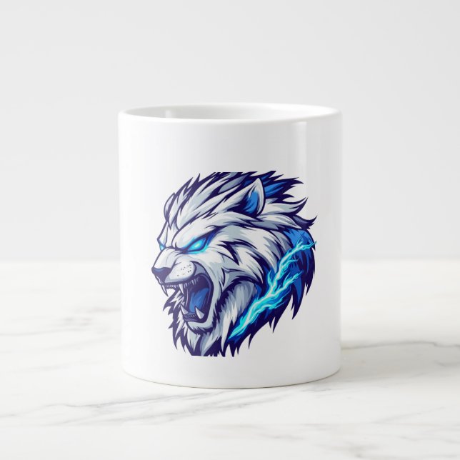 Electric Roaring Lion Mug – Bold Blue  (Front)