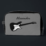 Electric rock guitar logo custom toiletry bag<br><div class="desc">Electric rock guitar logo custom toiletry bag for guitarist or music lover. Cool pesonalized name bathroom accessory. Fun item for guitar player, music teacher, music school teacher, musician, artist, performer, student, shop owner etc. Elegant script typography template. Modern instrument design with name. Black and white or custom colours. Great present...</div>