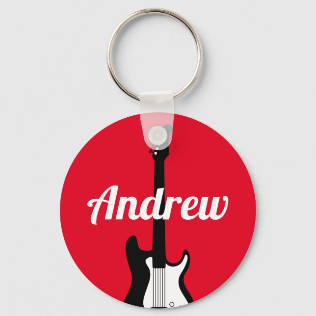 Electric rock guitar player keychain for guitarist (Front)