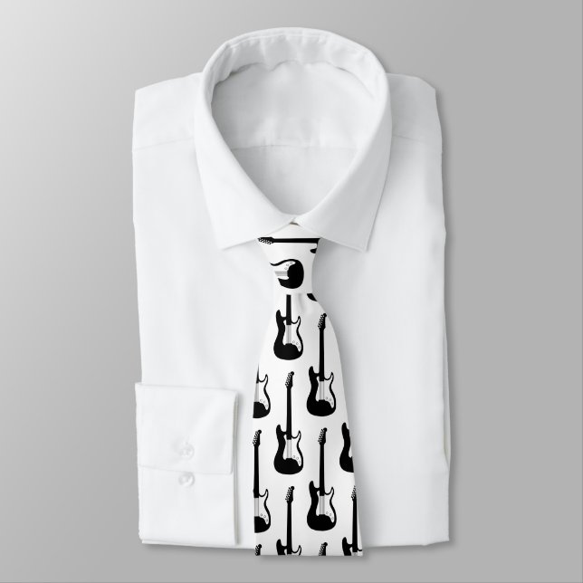 Electric rock guitar print neck tie for guitarist (Tied)