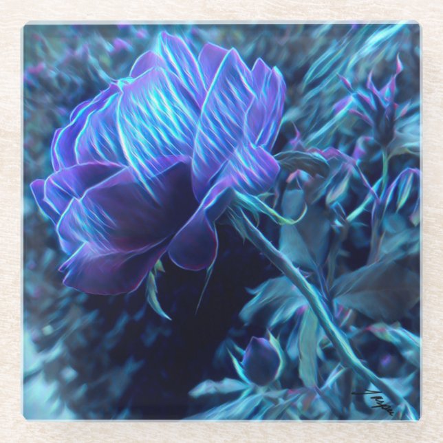 Electric Rose Garden Glass Coaster (Front)
